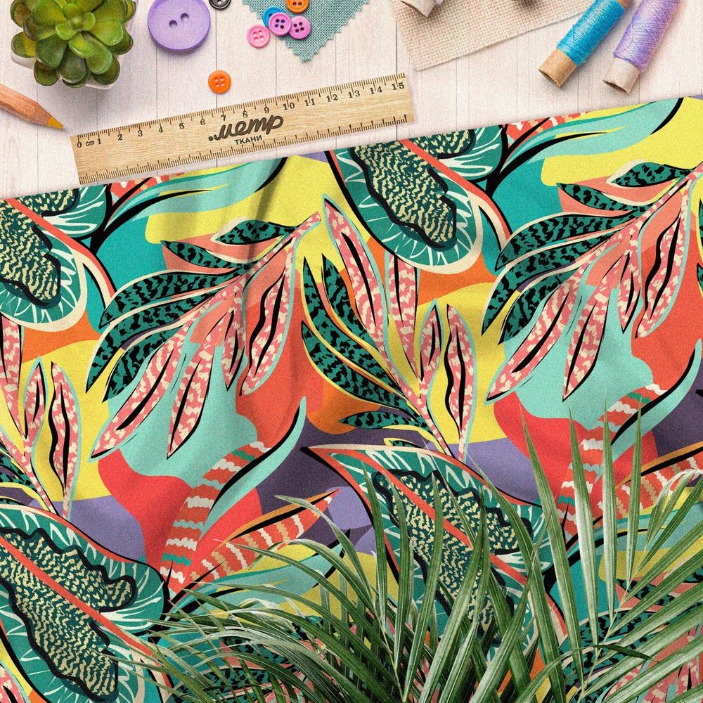 Ткань дюспо разноцветные пёстрые листья