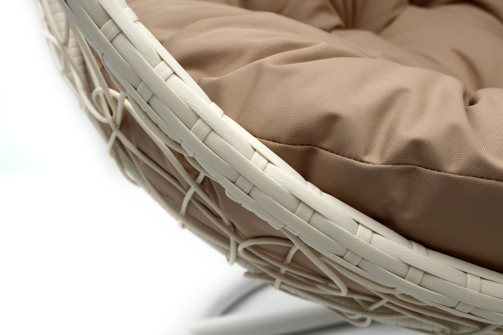 Кресло подвесное двойное Флора арт.D40-МТ006 (стойка+основание.бел.,корзн.бел.,подуш. беж. 3уп. (В))