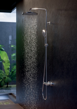 Bossini Apice душевая система: термостат, стойка с верхним поворотным душем Ø 280 мм, с ручным душем, цвет черный матовый