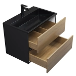Тумба с раковиной Uperwood Barsa 70 см, раковина черная глянцевая, подвесная тумба черная/дуб сонома