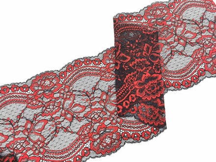 Эластичное кружево, 22 см, черно-красное, (Арт: EK-2531), м