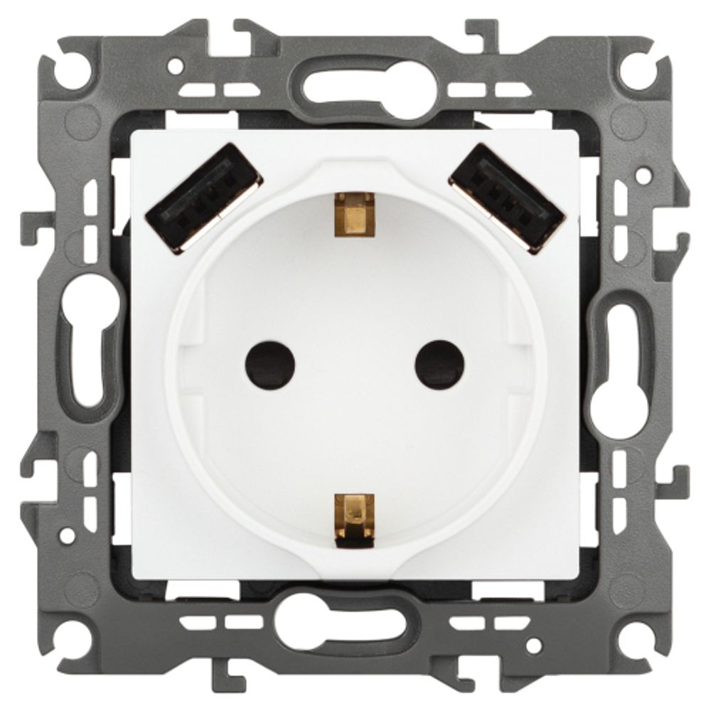 Розетка ЭРА Серия 12 12-4109-01М , 2P+E 16A-250В, штор. с 2xUSB 5В-3А, белый матовый