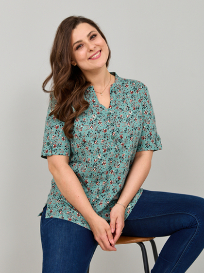 Блузка БЛ-122/шалфей-кораллцветы