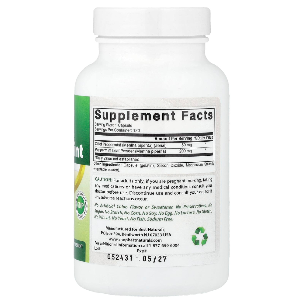 Best Naturals, масло перечной мяты, 250 мг, 120 капсул