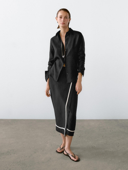 Massimo Dutti Юбка миди с контрастной вышивкой, черный