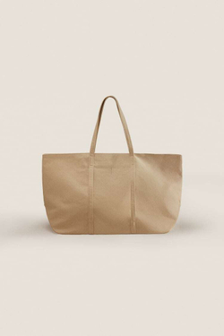 ZARA HOME БОЛЬШАЯ ТКАНЕВАЯ СУМКА-ТОУТ,  КОРИЧНЕВЫЙ