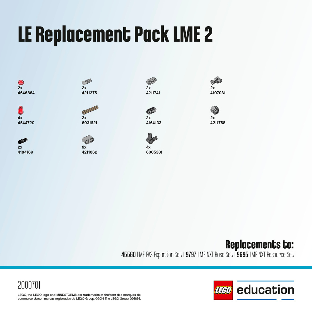 LEGO Education Mindstorms: Набор с запасными частями LME 2 2000701 — Replacement Pack 2 polybag — Лего Образование