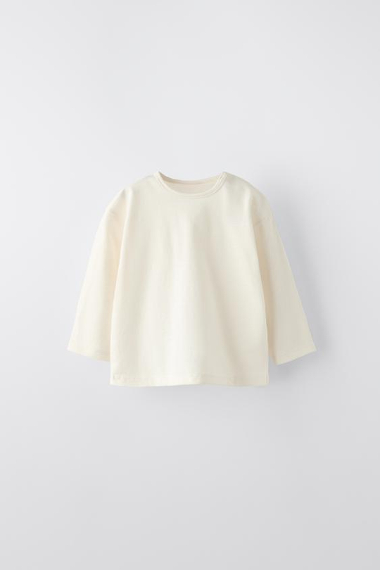 ZARA БАЗОВАЯ ФУТБОЛКА, СВЕТЛЫЙ ЭКРЮ