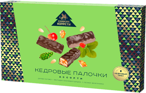 Кедровые палочки ассорти / яблоко, шишка, земляника / 110 г / ТМ Сибирские конфеты