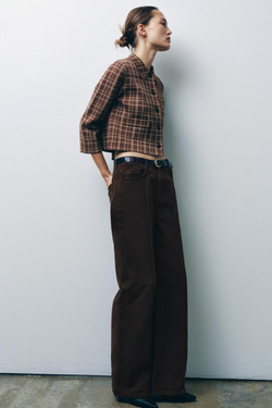 ZARA ЖАКЕТ В КЛЕТКУ, КОРИЧНЕВЫЙ/ЭКРЮ