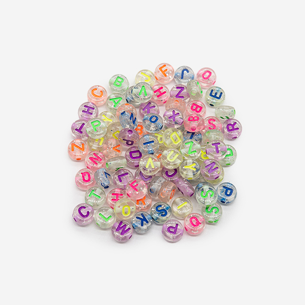 Бусины с буквами "Английский алфавит", 6,7мм, прозрачный, акрил