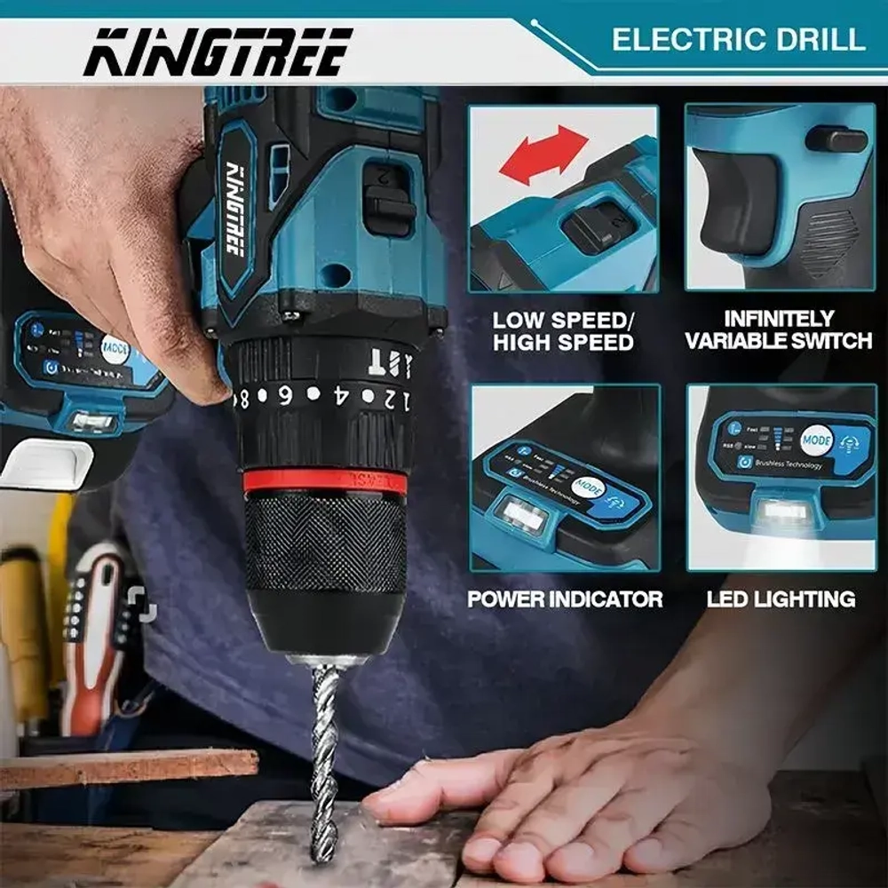 KingTree Шуруповерт, 18 В, 1 АКБ