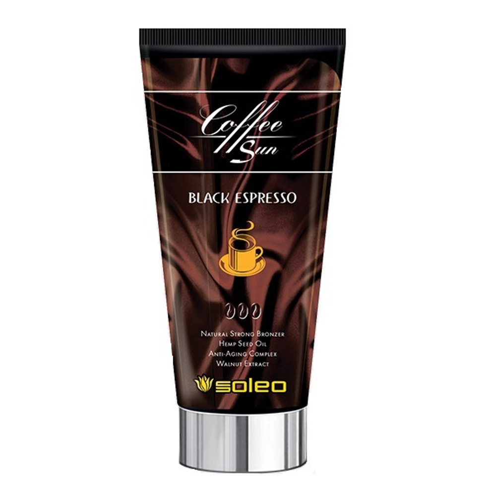 Крем-бронзатор с проявителем загара с маслом ши и кофеином Soleo Coffe Sun Black Espresso 150мл