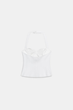ZARA ТОП С ГОРЛОВИНОЙ ХАЛТЕР И КРУГЛЫМ ВЫРЕЗОМ, БЕЛЫЙ