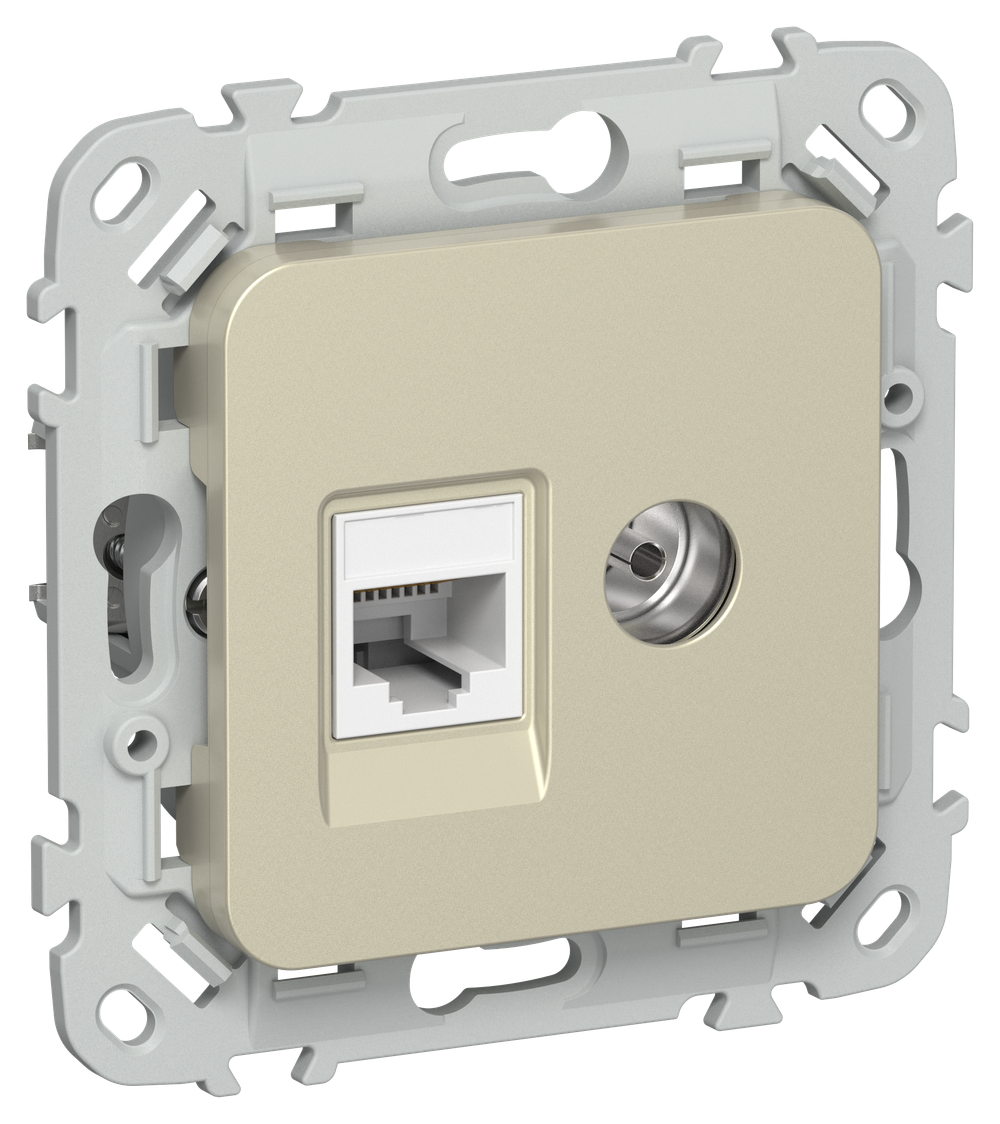 FLITE Розетка 2-местная RJ45/TV категория 5Е UTP РКТВ5е-2-0-ФлШ шампань IEK