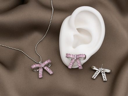 Серьги "Бантики" 13,5мм, с розовыми кристаллами