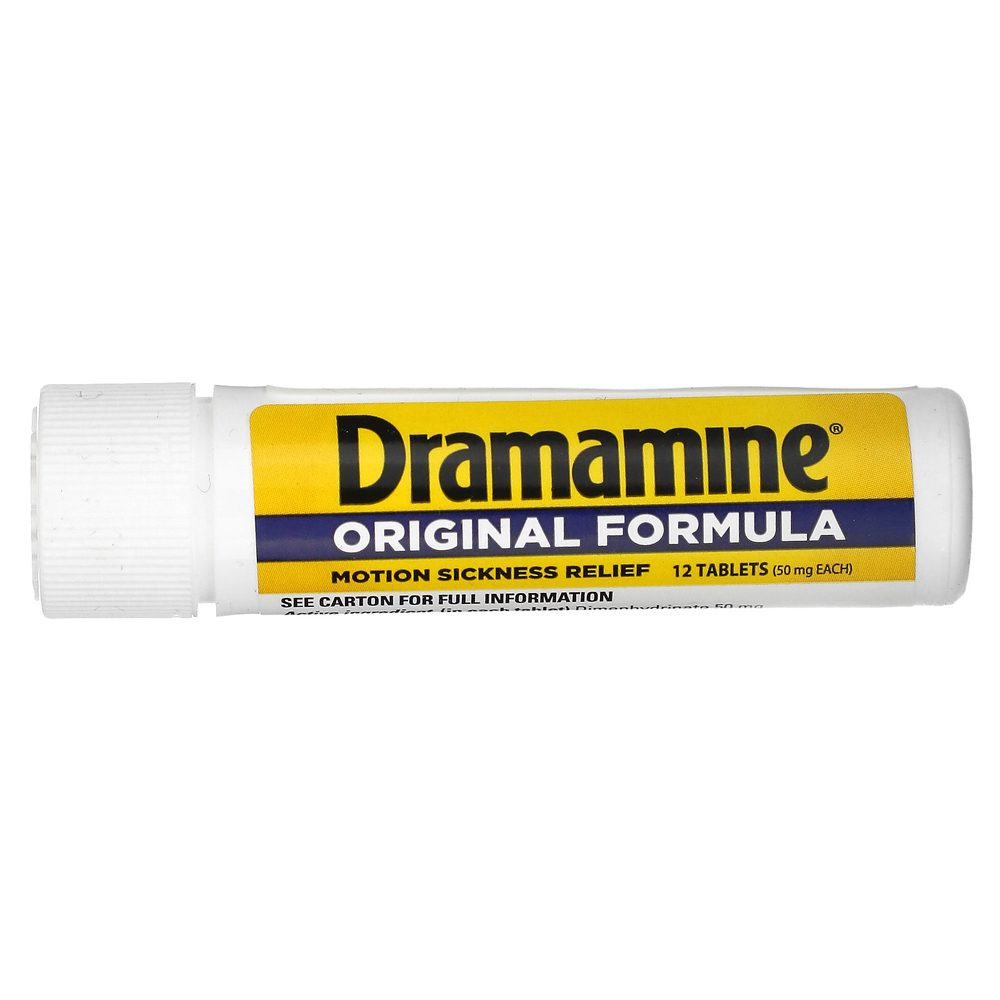 Dramamine, средство от укачивания, 12 таблеток по 50 мг