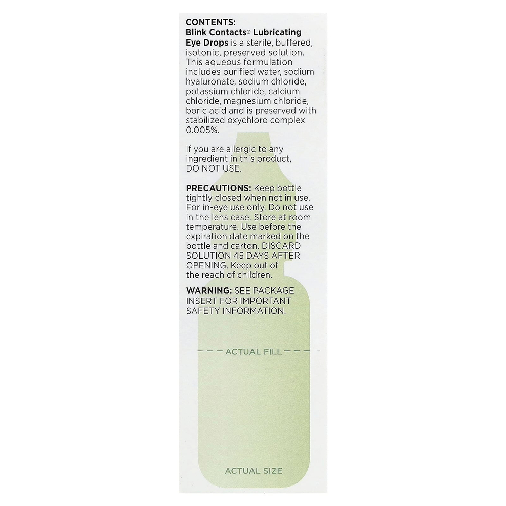 Bausch + Lomb Blink, Blink Cosmetics®, сухие контактные данные, смазывающие глазные капли, 10 мл (0,34 жидк. унции)