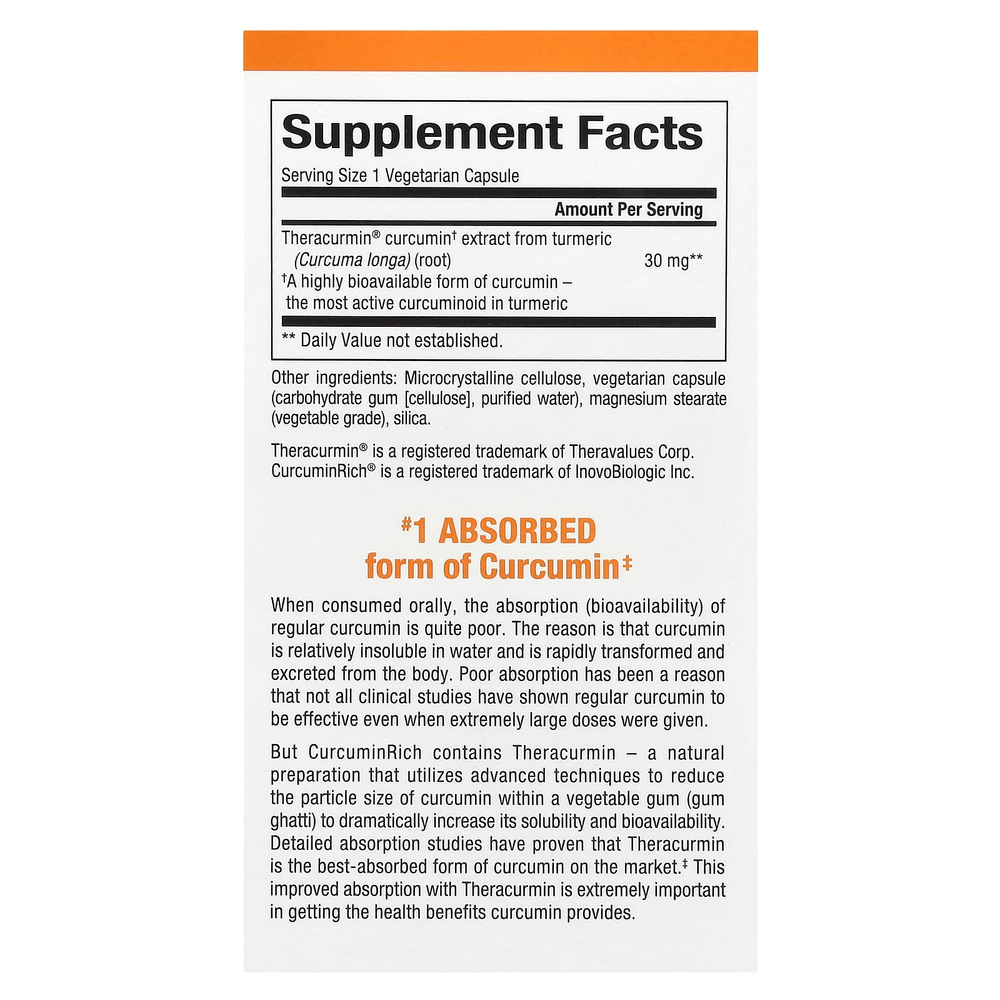 Natural Factors, CurcuminRich, Theracurmin, куркумин, 30 мг, 120 вегетарианских капсул