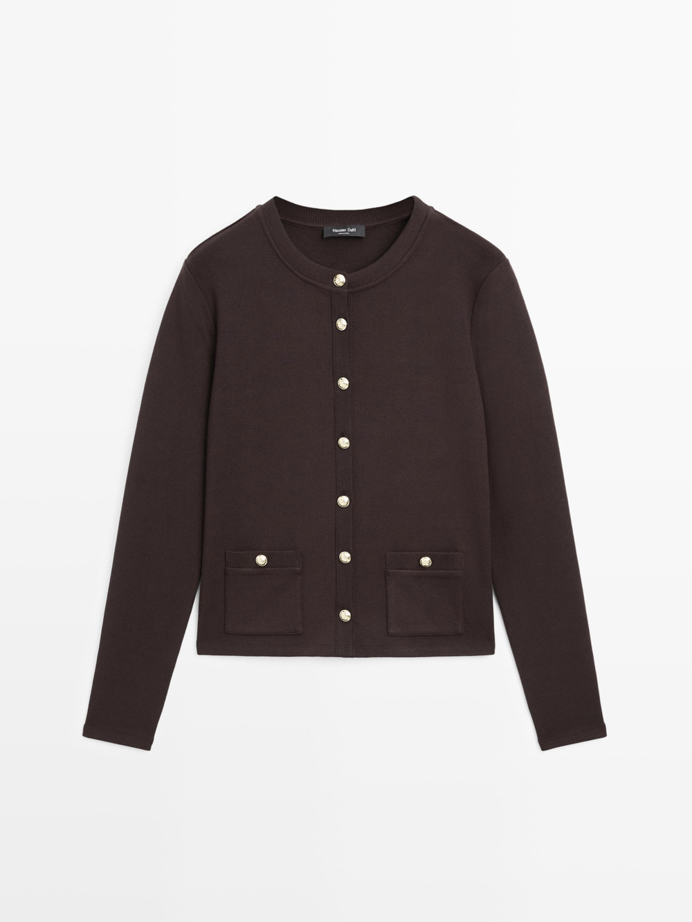 Massimo Dutti Вязаный кардиган с золотыми пуговицами, коричневый