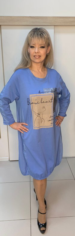 Итальянское голубое комбинированное платье