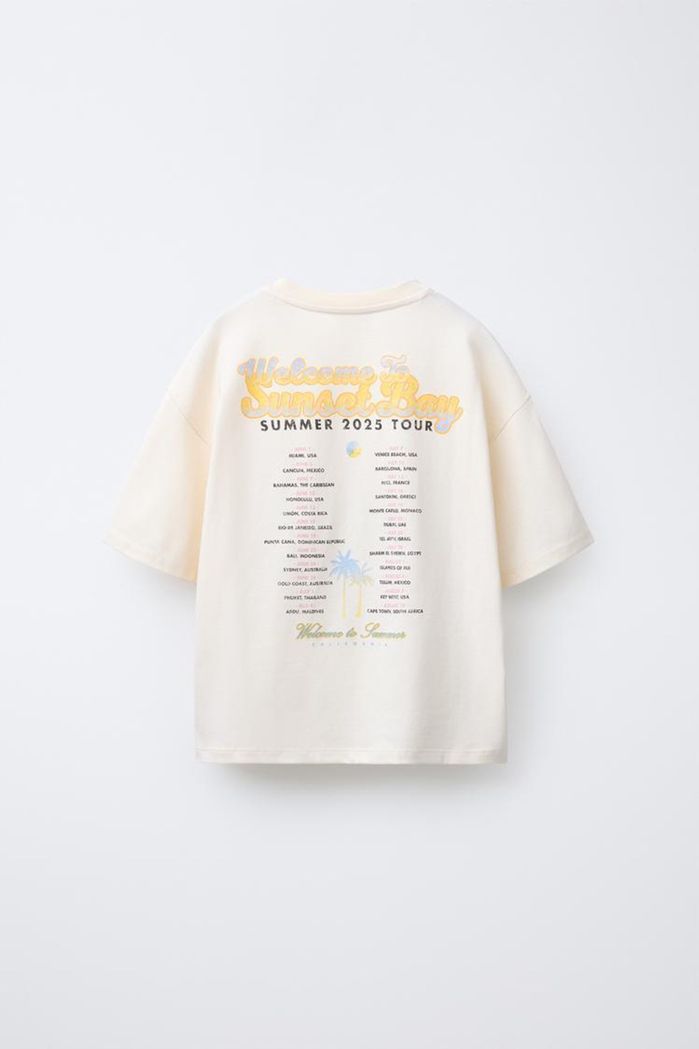 ZARA ФУТБОЛКА С ПРИНТОМ «ФЕСТИВАЛЬ» СО СТРАЗАМИ, ЭКРЮ