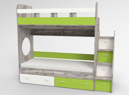 Двухъярусная кровать КарИВи Юниор 1 80х190 Бетон Лайм, Белый