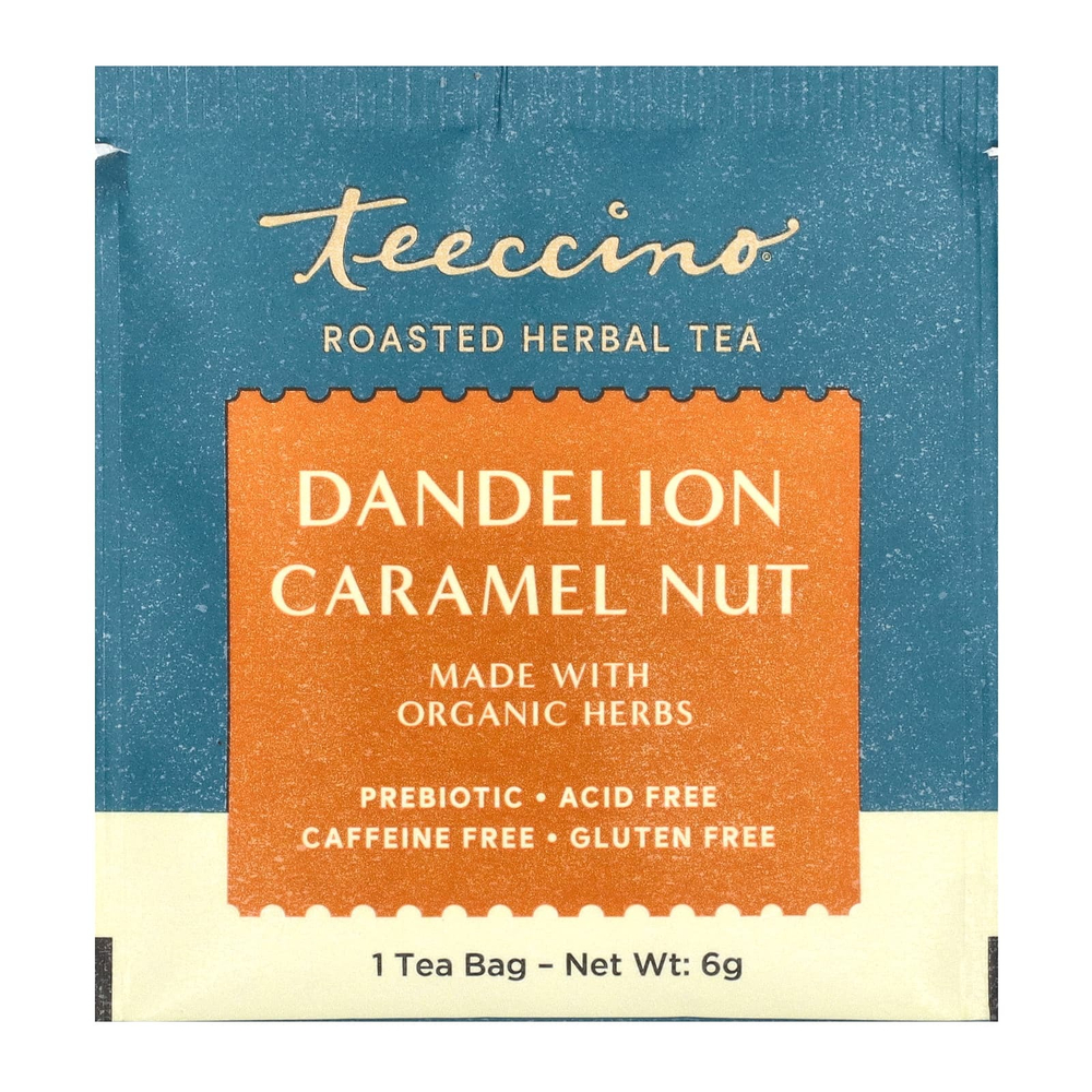 Teeccino, Жареный травяной чай, одуванчик и карамель, без кофеина, 10 чайных пакетиков, 60 г (2,12 унции)