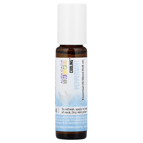 Aura Cacia, шариковая смесь эфирных масел, охлаждающая, перечная мята, 9,2 мл (0,31 жидк. унции)