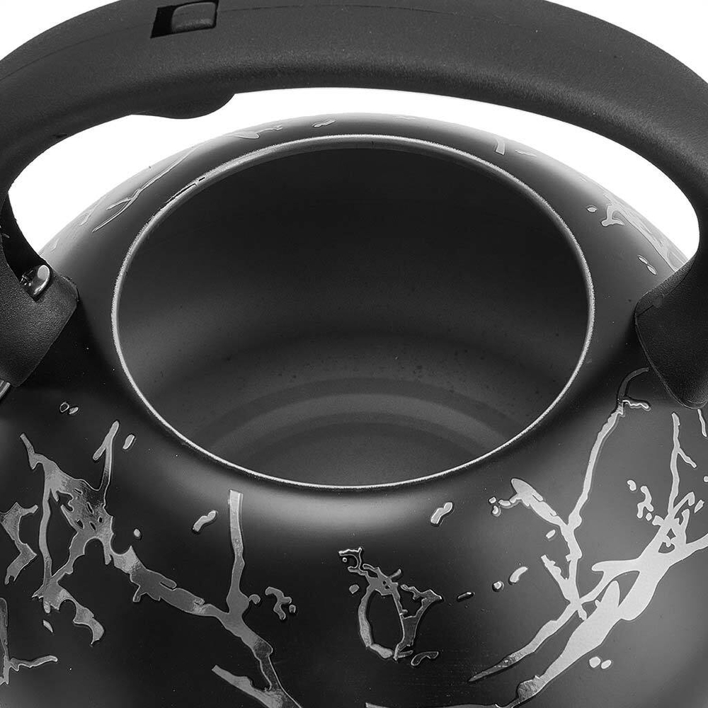 Чайник 3 л из нержавеющей стали со свистком, индукционное дно ALPENKOK AK-539 черный с серебром, ручка черный