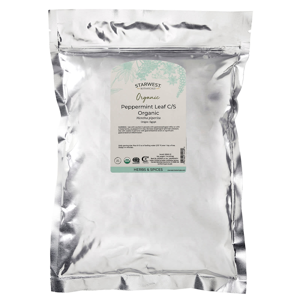 Starwest Botanicals, органические листья перечной мяты, нарезанные и просеянные, 453,6 г (1 фунт)