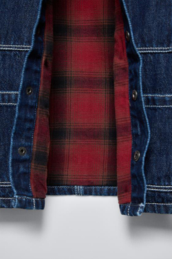 ZARA ДЖИНСОВАЯ КУРТКА С ВОРОТНИКОМ ИЗ ВЕЛЬВЕТА, СИНИЙ