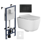 Комплект подвесной безободковый унитаз Ceramica Nova New Day CN3005 с крышкой-сиденьем микролифт + инсталляция Am.Pm ProC I012707.0238 с клавишей смыва ProC S, чёрная матовая