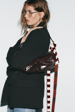 ZARA ГОРОДСКАЯ СУМКА С КАРМАНАМИ, БОРДОВО-КРАСНЫЙ