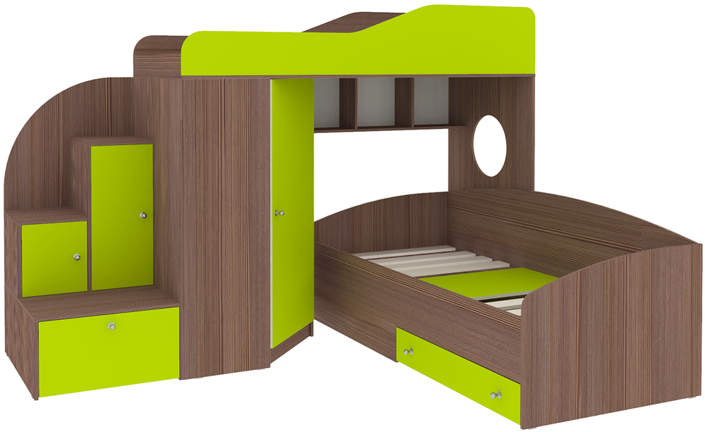 Кровать-чердак КарИВи Кадет 2 Бодего Темный Лайм
