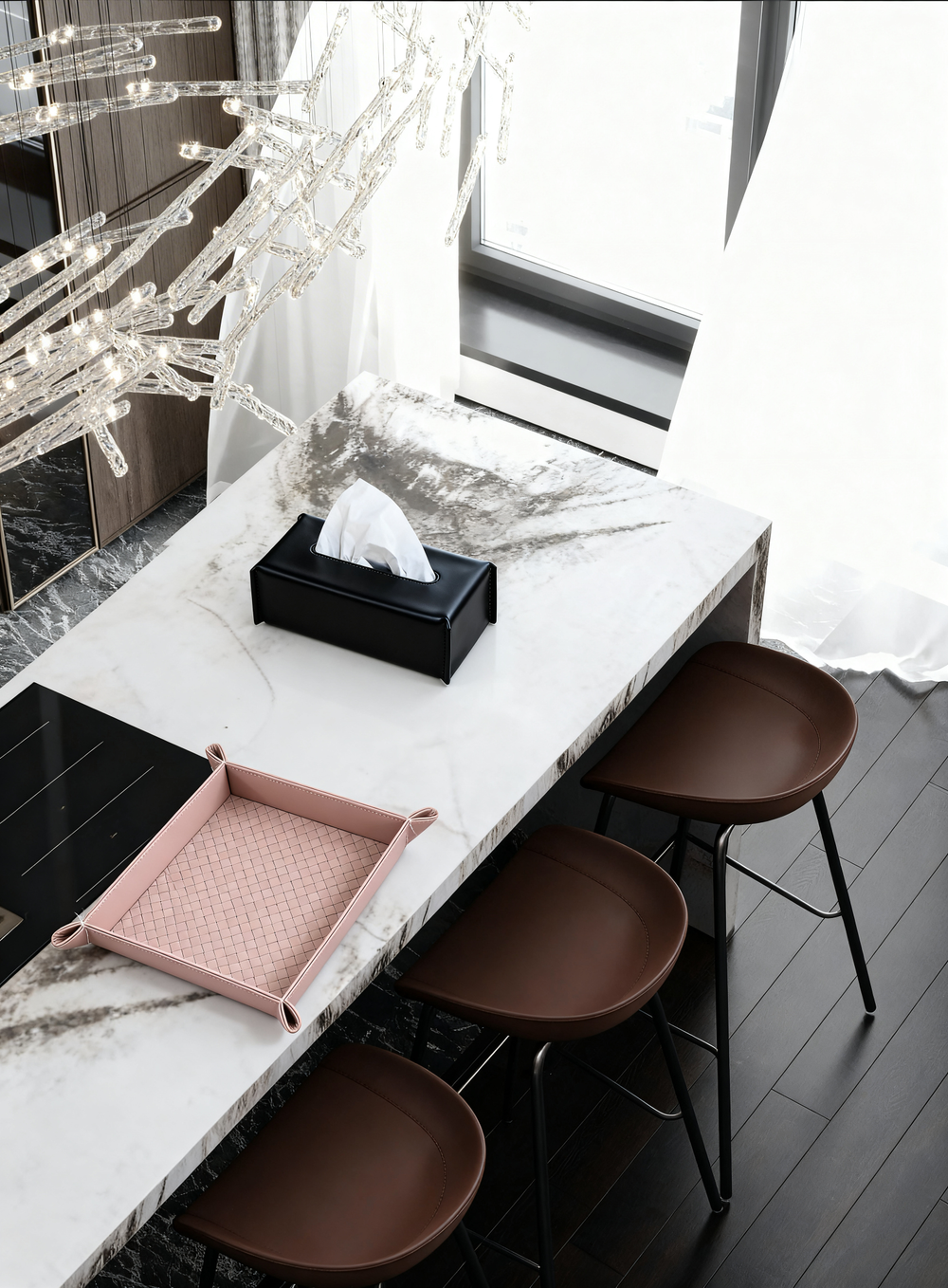 Мелочница из плетеной кожи Розовый песок