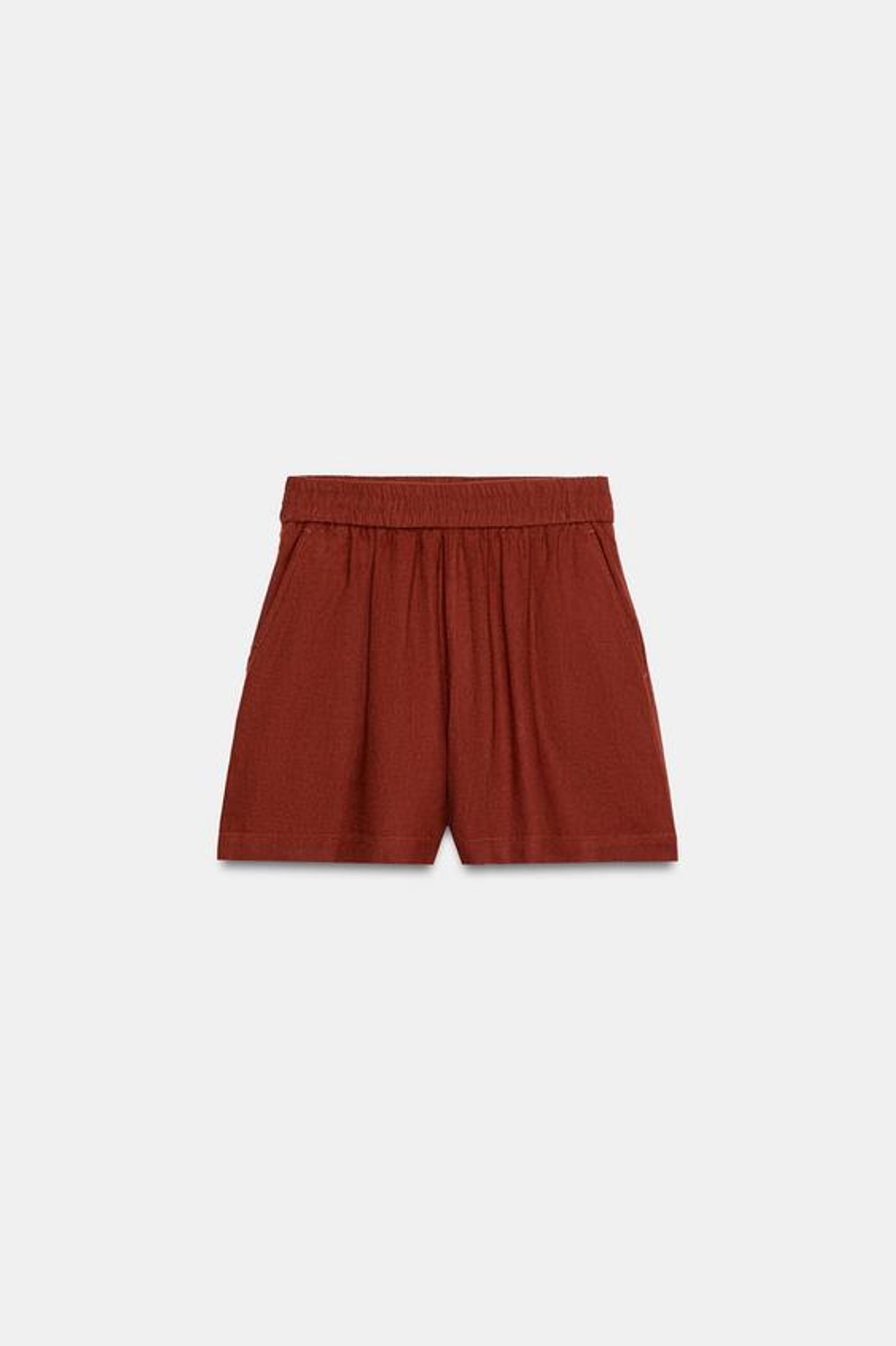 ZARA БЕРМУДЫ ИЗ СМЕСОВОГО ЛЬНА С ЭЛАСТИЧНЫМ ПОЯСОМ, МЕДНЫЙ