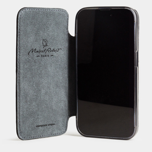 Чехол для iPhone 14 Pro Max из кожи страуса, черного цвета