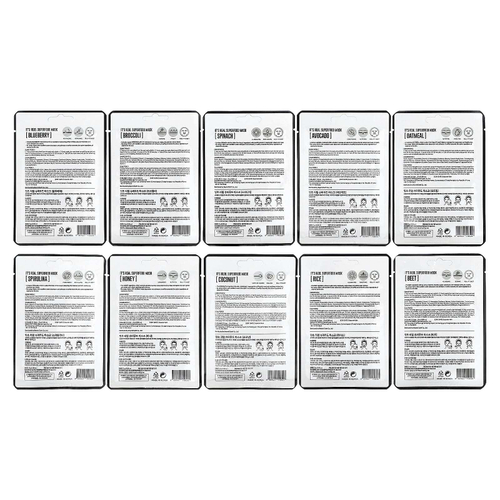 Dermal, Тканевые маски для лица из суперфудов, ассорти, 10 шт., 25 г (0,88 унции)