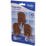 Крючки в наборе 3шт на липком слое «ИДЕЯДОМА», форма прямоугольник, принт тёмное дерево, нагрузка 2кг