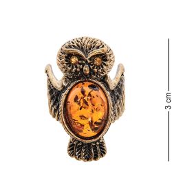 AM-2502 Кольцо «Совушка» (латунь, янтарь)
