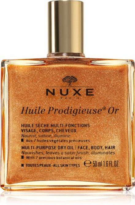 Nuxe Huile Prodigieuse Or - многофункциональное сухое масло с блестками для лица, тела и волос /   50  ml  / GTIN 3264680009785