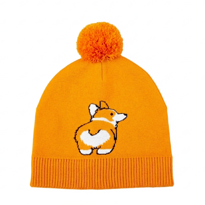 Шапка с помпоном "Корги", на подкладе