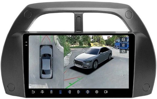 Магнитола для Toyota RAV4 2 2000-2003 - FarCar BX3064M-360 монитор 9.5" 2K QLED на Android 13, 6Гб+128Гб, CarPlay, 4G SIM-слот, 4 камеры в комплекте