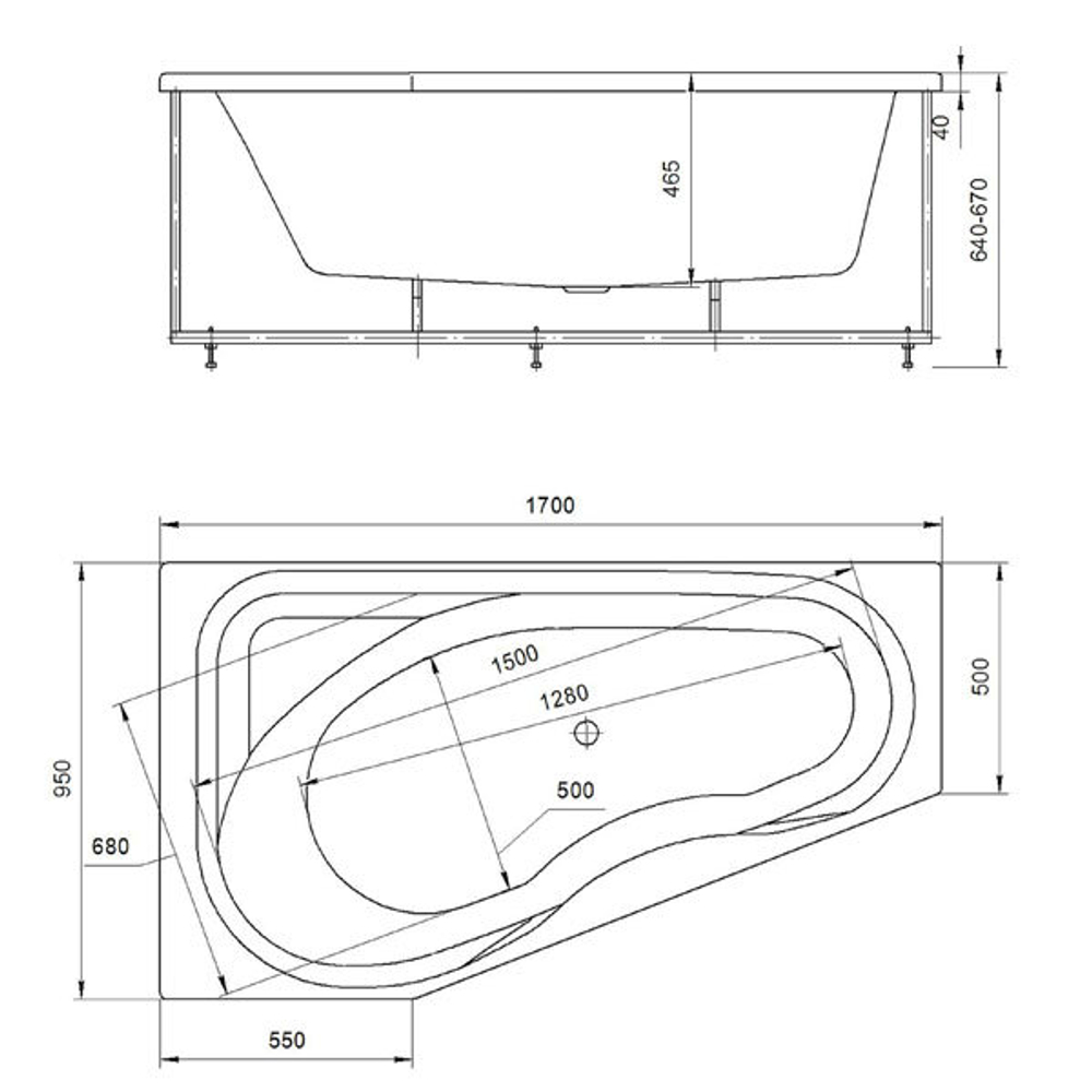 Акриловая ванна Aquatek (Акватек) Медея 170x95 L, с каркасом, с фронтальной панелью, со сливом-переливом