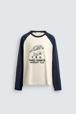 ZARA ФУТБОЛКА КОЛОР-БЛОК С КРОЛИКОМ, ЖЕЛТОВАТО-БЕЛЫЙ