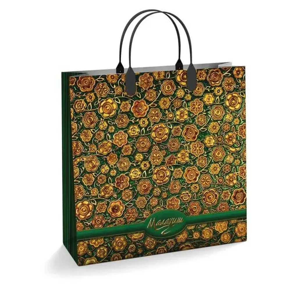 Подарочные пакеты 30+10из мягкого пластика (Интерпак) х10 (Малахит) Россия