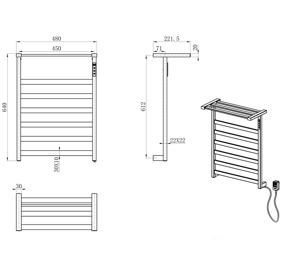 Полотенцесушитель электрический WONZON & WOGHAND FRANKFURT, Брашированное золото (WW-A1026-BG)