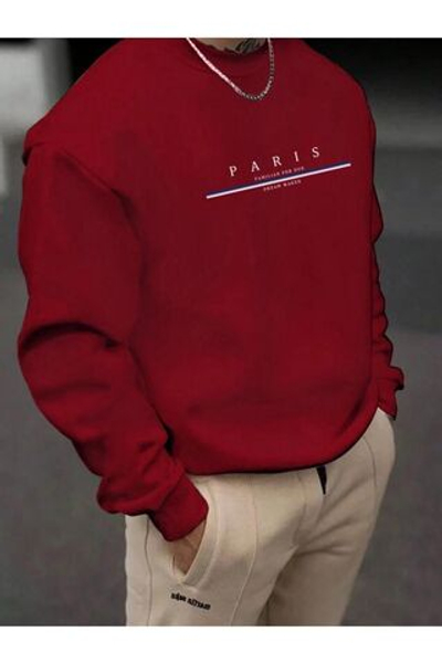 Мужская красная толстовка с парижским принтом и велосипедным воротником из литой коллекции