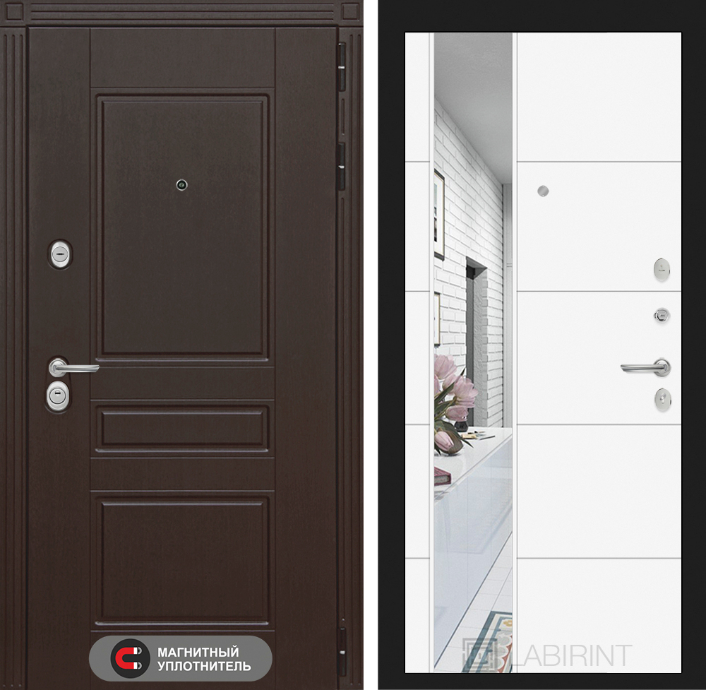 Дверь Входная Лабиринт Мегаполис 19 С зеркалом Белый софт